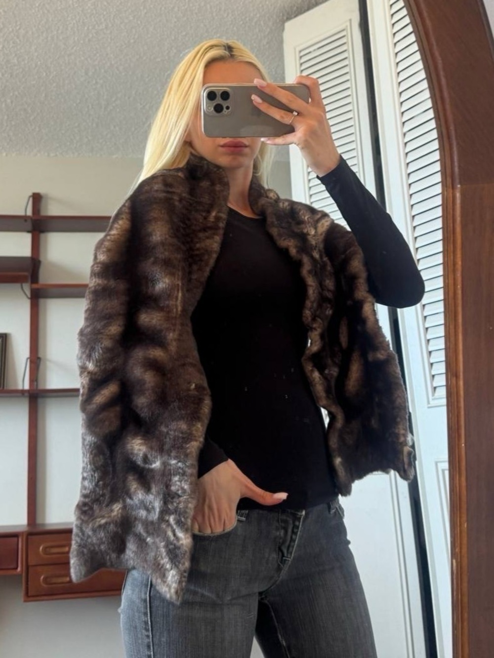American Eagle Faux Fur Scarf in Brown